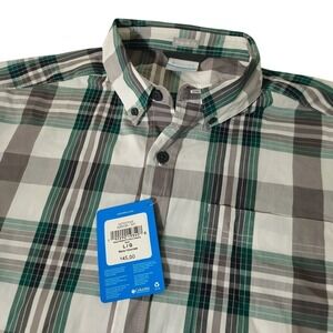 Columbia Rapid Rivers II Shirt Mens Large Green Gray Plaid SS Button Down AM9132